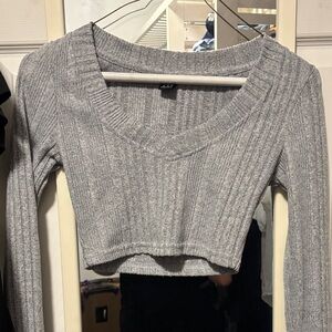 SHEIN Heather Gray V-Neck Ribbed Crop Top